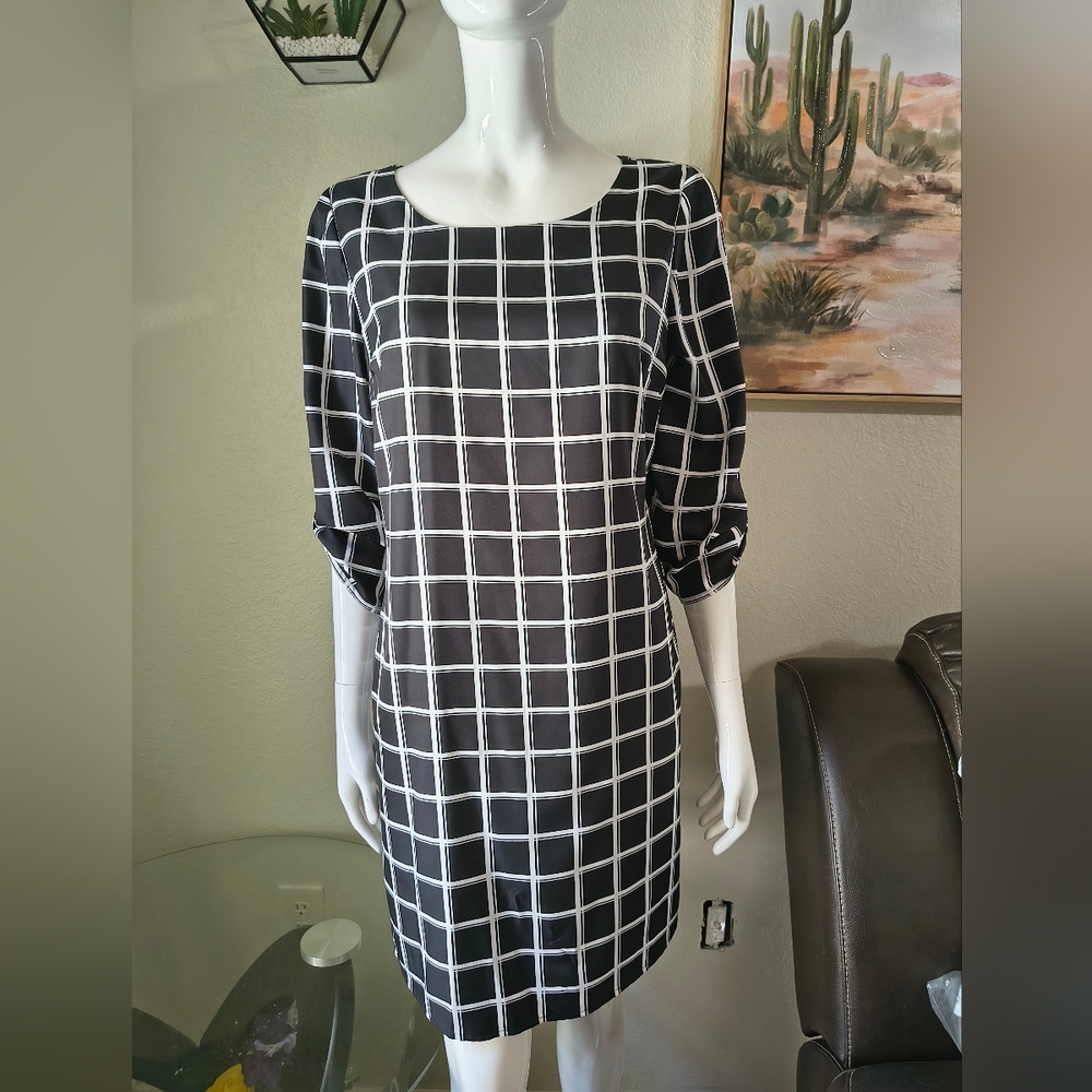 The Limited Black and White Grid Shift Dress